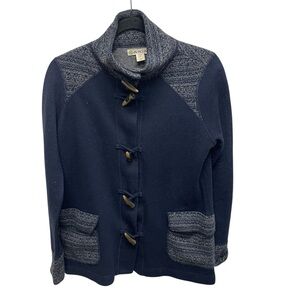 Dakini women’s wool blend sweater jacket toggle front navy blue medium